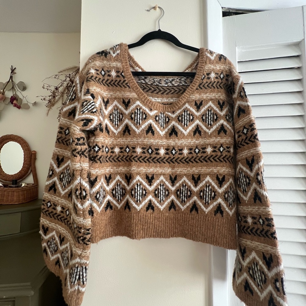 Sam Edelman Brown and Black Crew Neck Sweater
